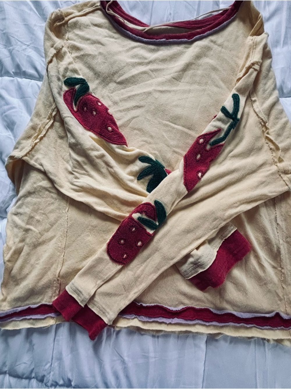 We The Free Long Sleeve Strawberry Patch Tee in Yellow and Red